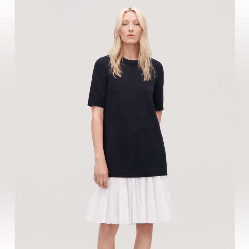 COS Navy and White Mini Dress